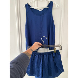 EKOUAER womens dark Blue satin Pajama Set S